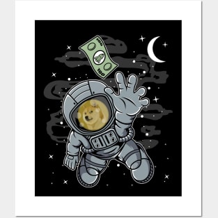 Astronaut Reaching Dogecoin DOGE Coin To The Moon Crypto Token Cryptocurrency Blockchain Wallet Birthday Gift For Men Women Kids Posters and Art